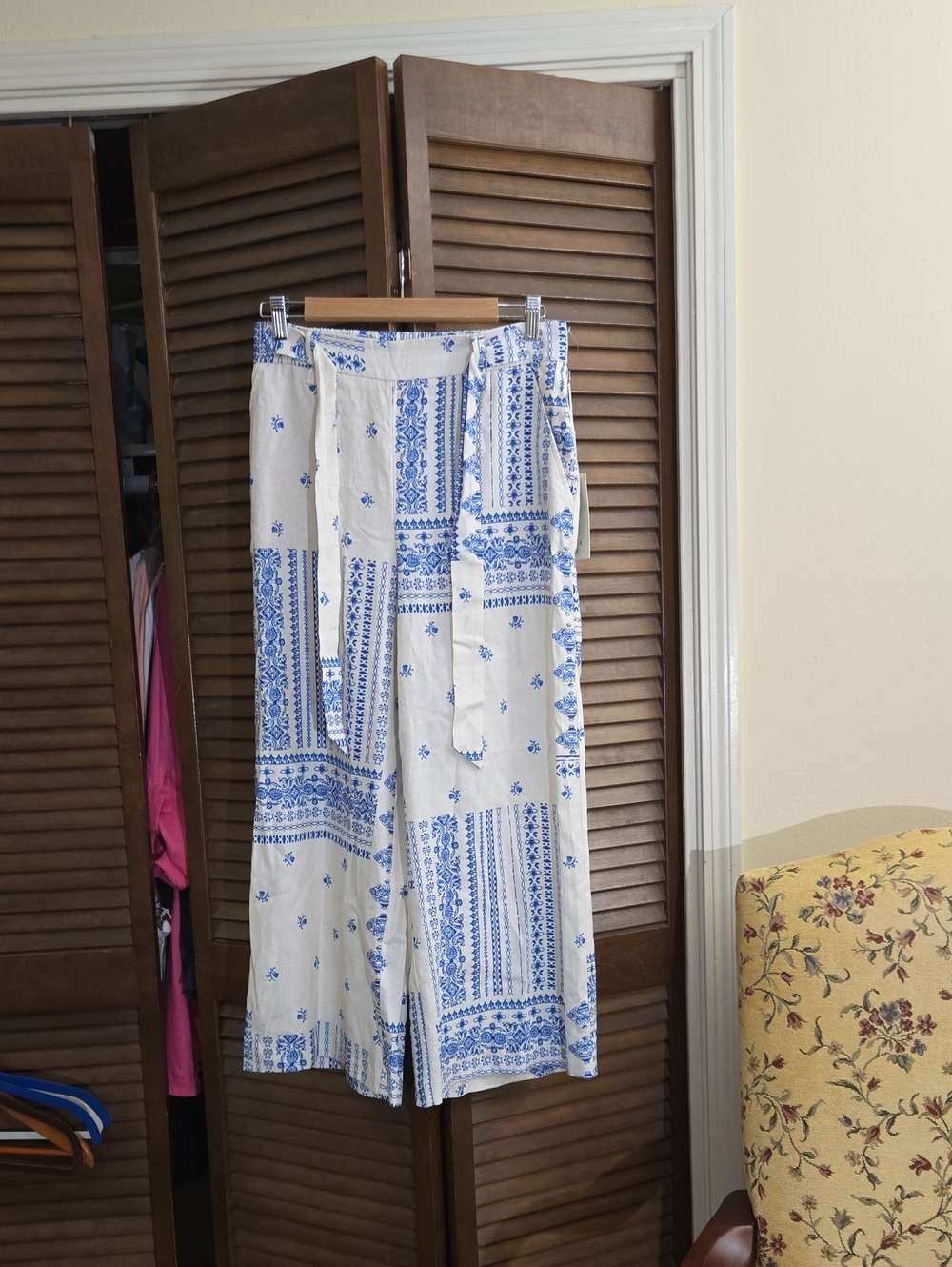 Joie Wide Leg Pants with Blue Tile Print NEW